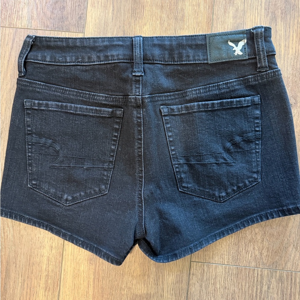 American Eagle Black Hi-Rise Denim Shorts - Size 0